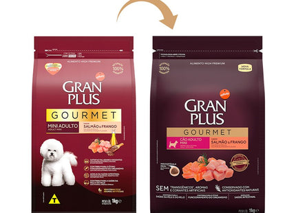 Imagem do produto Ração Seca Granplus Gourmet Salmão e Frango para Cachorros Adultos de Porte Pequeno, tipo Ração Seca, marca Granplus.