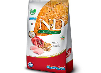 Imagem do produto Ração Seca N&D Ancestral Frango para Gatos Adultos Castrados, tipo Ração Seca, marca N&D.