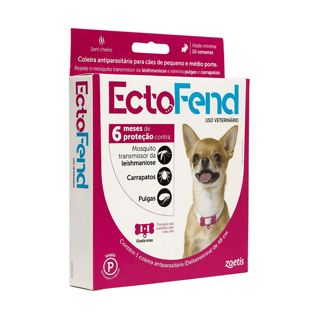 Ectofend 48 cm Rosa – Coleira Antipulgas e Carrapatos para Cães de Pequeno Porte