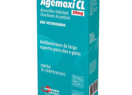 Agemoxi CL 50 mg – Amoxicilina + Clavulanato de Potássio (10 comprimidos)