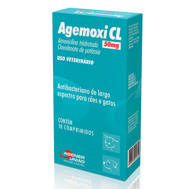 Agemoxi CL 50 mg – Amoxicilina + Clavulanato de Potássio (10 comprimidos)