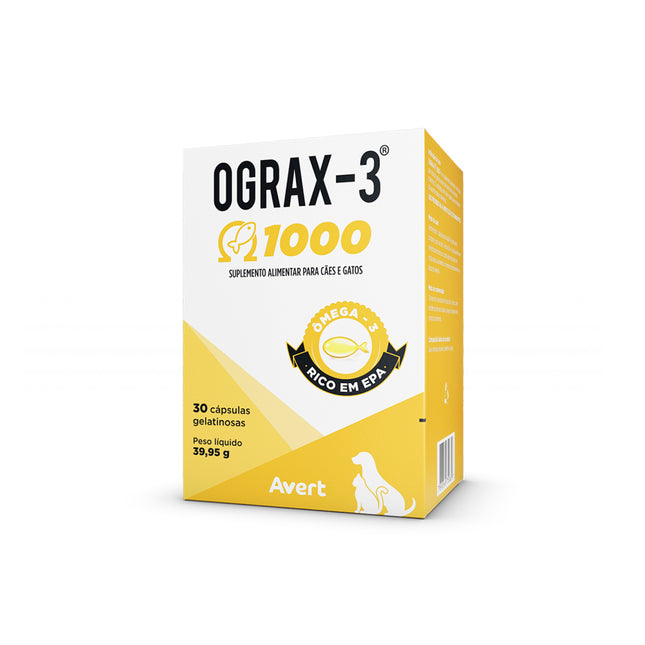 Ograx‑3 1000 mg – Suplemento Ômega‑3 para Cães e Gatos – 30 Cápsulas
