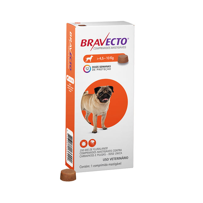 Bravecto 250 mg – Comprimido Mastigável para Cães (4,5–10 kg)
