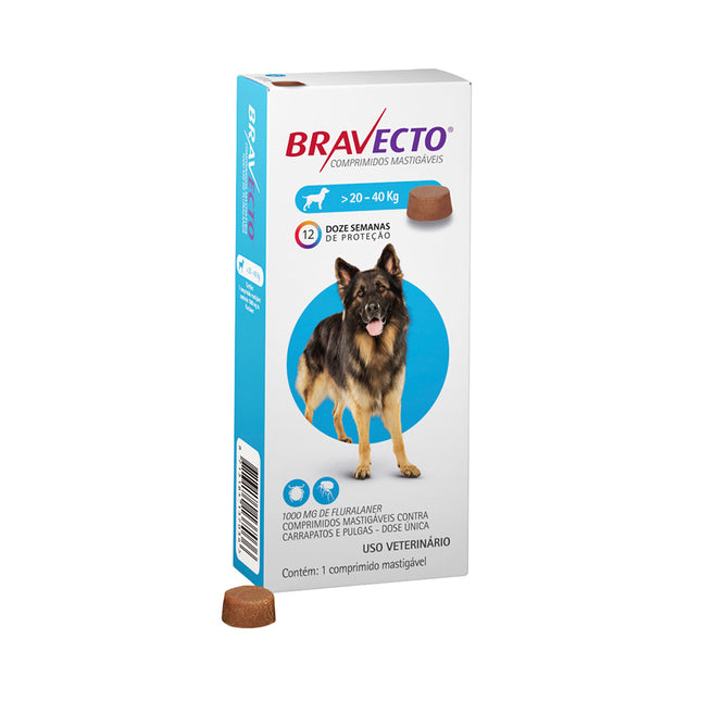 Bravecto 1000 mg – Comprimido Mastigável para Cães (20–40 kg)