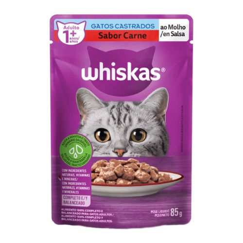 Ração Úmida Whiskas Carne para Gatos Castrados