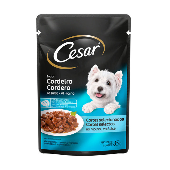 Ração Úmida Cesar Cortes Selecionados Cordeiro Assado ao Molho para Cães Adultos