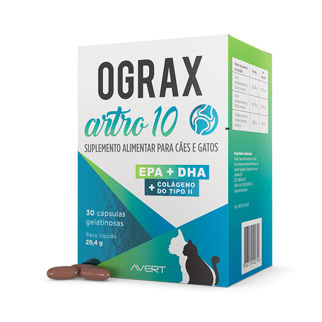 Ograx Artro 10 – Suplemento Articular para Cães e Gatos – 30 Cápsulas