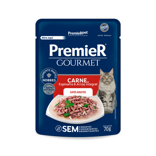 Premier Gourmet Gatos Adultos Carne, Espinafre & Arroz Integral