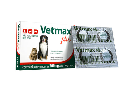 Vetmax Plus – Vermífugo Oral Cães e Gatos 700 mg (4 Comprimidos)