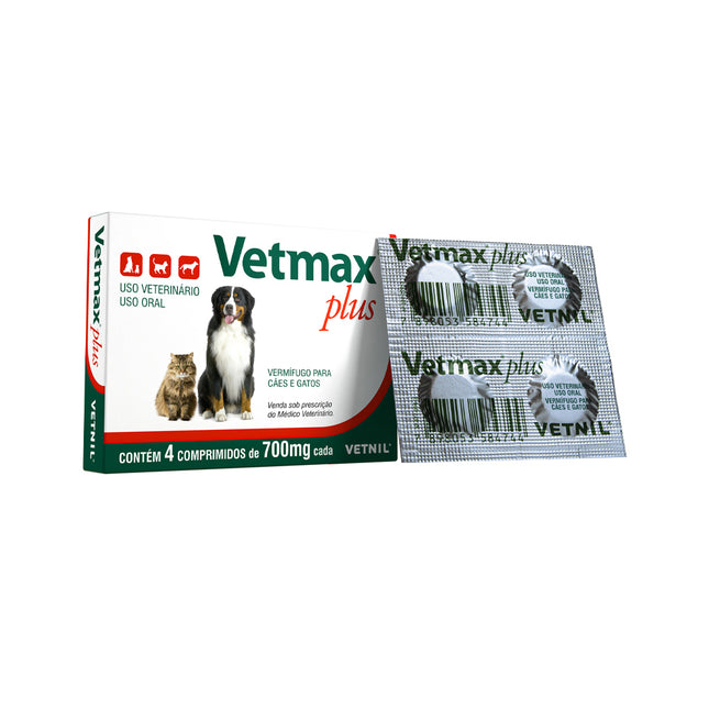 Vetmax Plus – Vermífugo Oral Cães e Gatos 700 mg (4 Comprimidos)