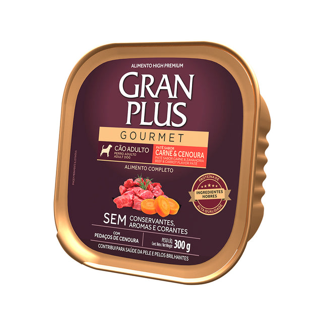Ração úmida GranPlus Gourmet Patê Cães Adultos Sabor Carne e Cenoura – 300 g