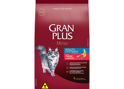 Ração GranPlus Menu Gatos Castrados – Atum, Carne ou Salmão & Arroz – 3 kg