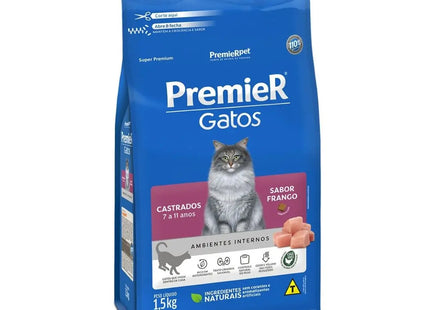 Premier Pet Gatos Castrados Ambientes Internos 6 Meses a 6  Anos 7,5kg