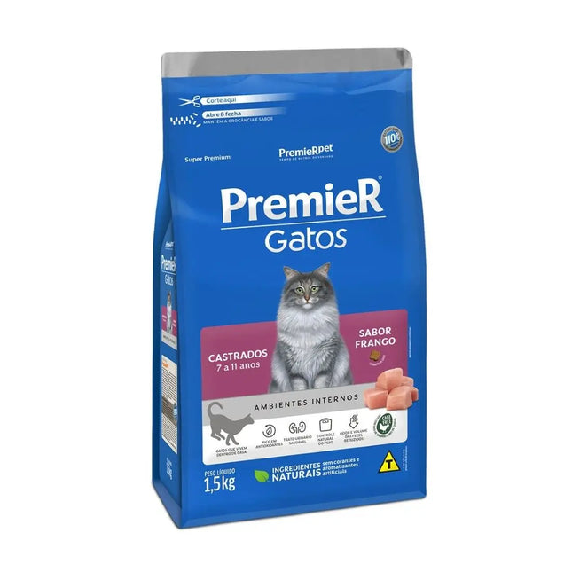 Premier Pet Gatos Castrados Ambientes Internos 6 Meses a 6  Anos 7,5kg