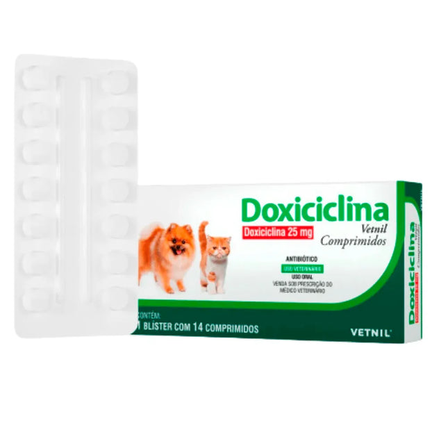 Antibiótico Vetnil Doxiciclina 25mg para Cães e Gatos