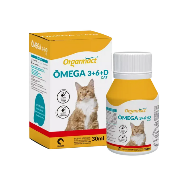 Organnact Ômega Cat 30 ml – Suplemento Ômega 3+6+D para Gatos