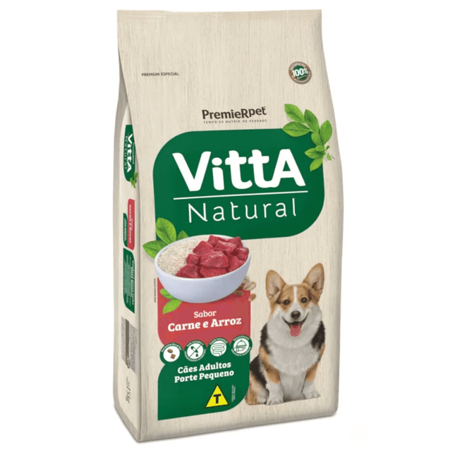 Ração Seca Vitta Natural Carne & Arroz para Cães Adultos Porte Pequeno