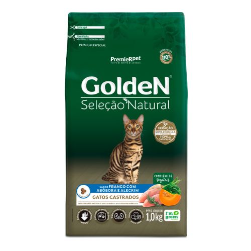 Ração Seca Golden Selection Natural Abóbora para Gatos Adultos Castrados