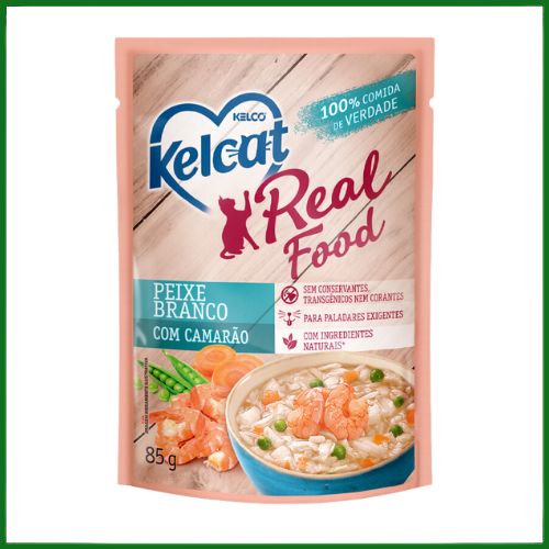 Ração Úmida Kelcat Real Food Peixe Branco com Camarão para Gatos