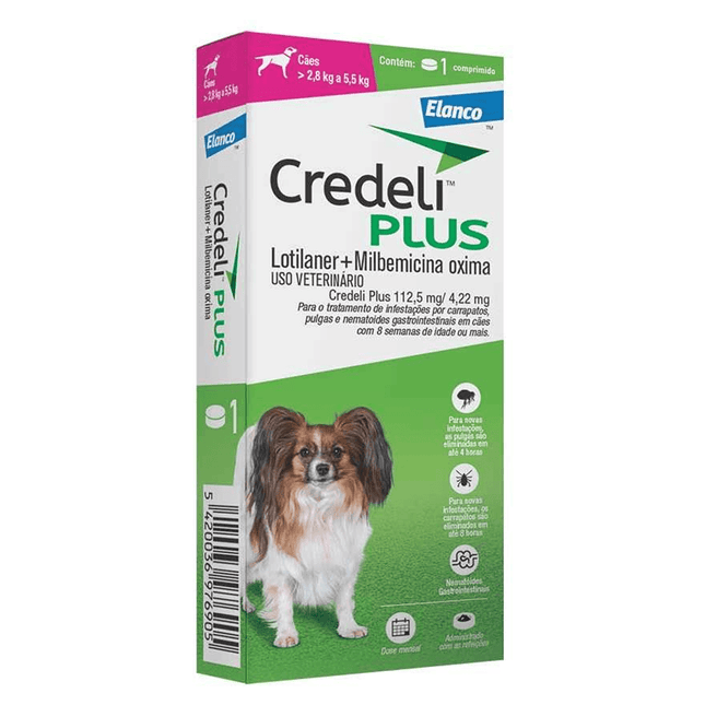 Credeli Plus 112,5 mg – Antiparasitário Oral para Cães de 2,8 a 5,5 kg
