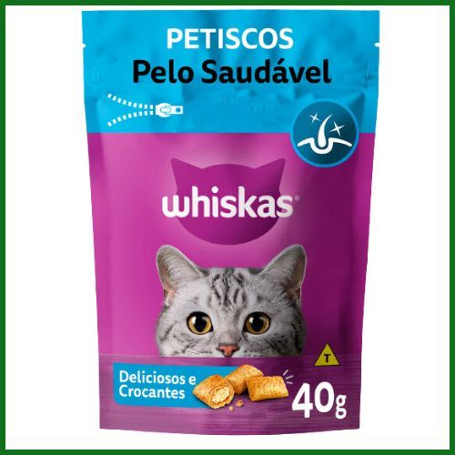 Petisco Whiskas Temptations Pelo Saudável em Pacotes Individuais para Gatos