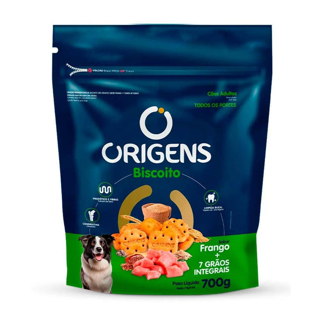 Biscoito Origens para Cães Adultos Sabor Frango + 7 Grãos Integrais – 700 g