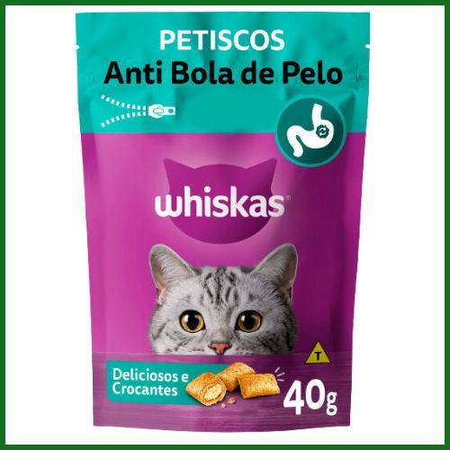Petisco Whiskas Temptations Anti Bola de Pelo em Pacotes Individuais para Gatos