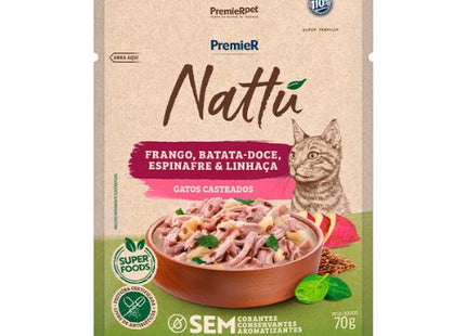 Ração Úmida Premier Nattu Frango e Batata Doce para Gatos Castrados