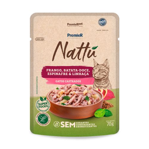 Ração Úmida Premier Nattu Frango e Batata Doce para Gatos Castrados