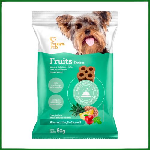 Petisco Papaya Pets Detox Abacaxi, Maçã e Hortelã para Cachorros