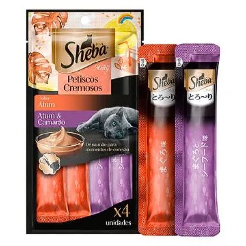 Petisco Sheba Creminho Atum e Atum e Camarão para Gatos