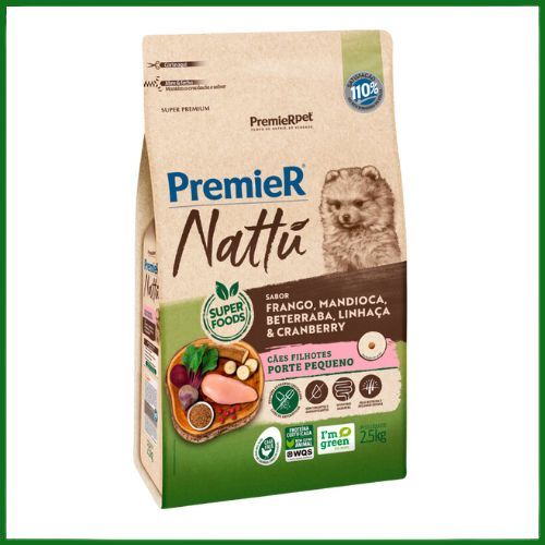 Ração Seca Premier Nattu Mandioca para Cachorros Filhotes de Porte Pequeno