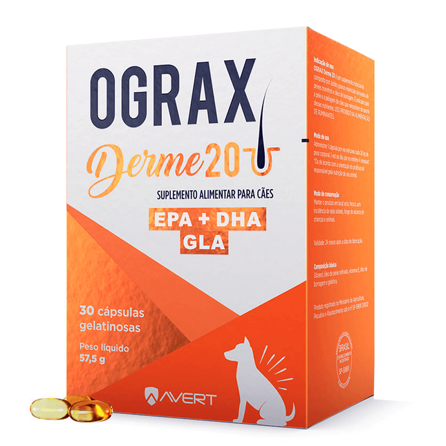 Ograx Derme 20 – Suplemento para Pele e Pelagem de Cães e Gatos – 30 Cápsulas
