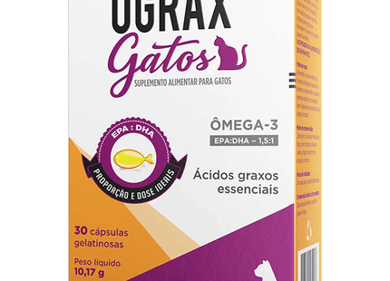 Ograx Gatos – Suplemento Alimentar Ômega‑3 para Gatos – 30 Cápsulas