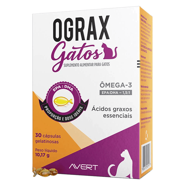 Ograx Gatos – Suplemento Alimentar Ômega‑3 para Gatos – 30 Cápsulas