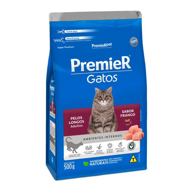 Premier Gatos Adultos Pêlos Longos Sabor Frango