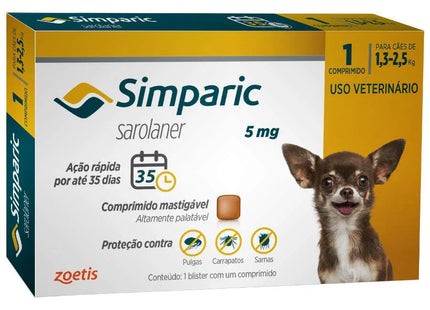 Simparic 5 mg (1,3–2,5 kg) – Comprimido mastigável