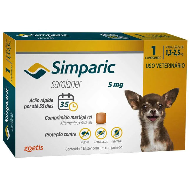 Simparic 5 mg (1,3–2,5 kg) – Comprimido mastigável