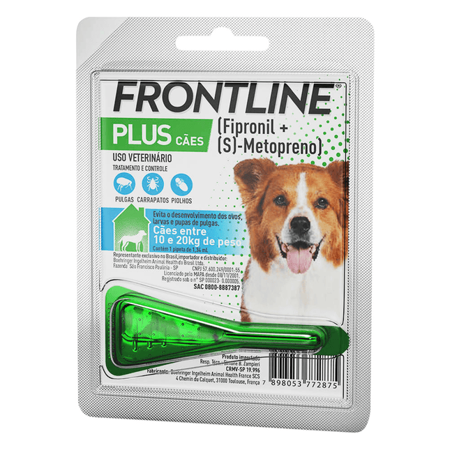 Frontline Plus Cães M 10‑20 kg — Antipulgas e Carrapatos