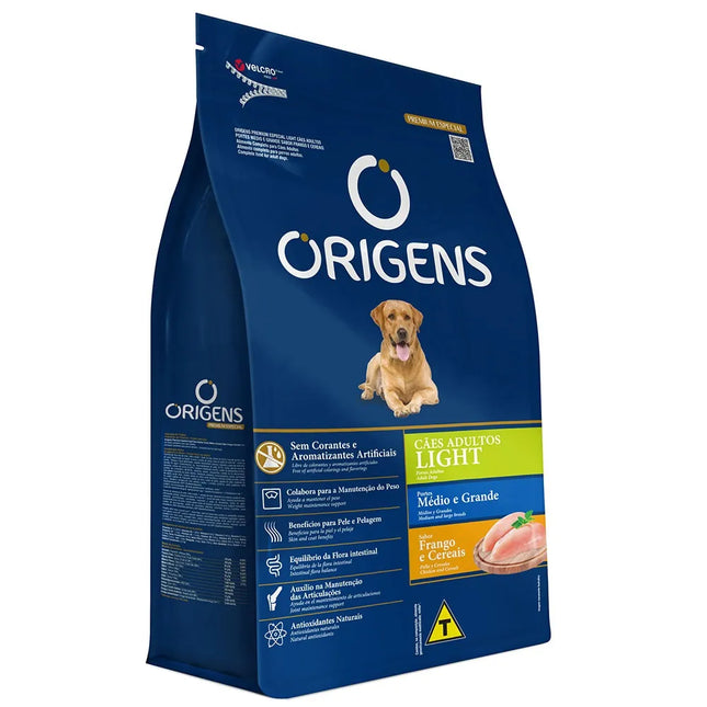 Ração Seca Origens Premium Especial Light Frango e Cereais — Porte Médio e Grande