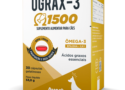 Ograx‑3 1500 mg – Suplemento Ômega‑3 para Cães e Gatos – 30 Cápsulas