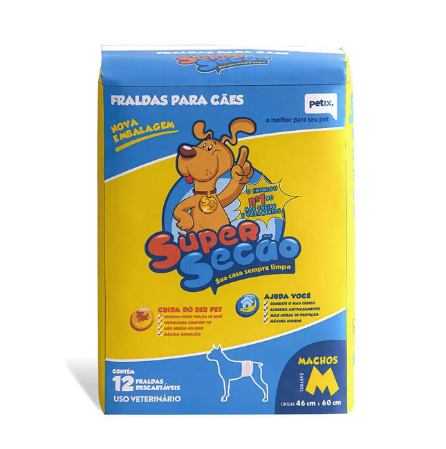 Fralda Descartável Super Secão para Cães Machos – 12 Unidades