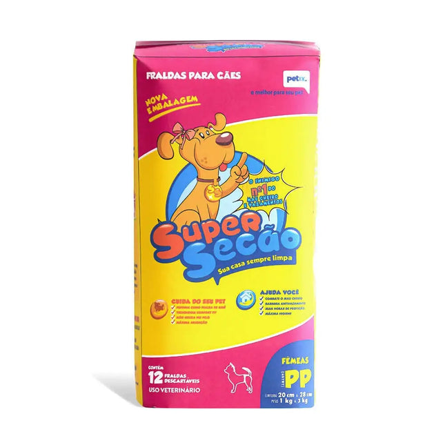 Fralda Descartável Super Secão para Cães Fêmeas – 12 Unidades