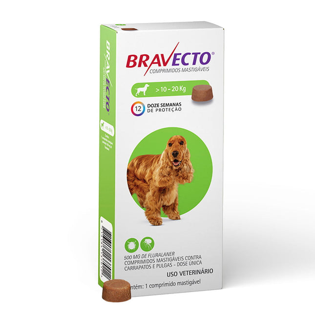 Bravecto 500 mg – Comprimido Mastigável para Cães (10–20 kg)