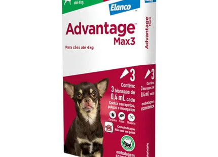Advantage Max3 Antipulgas e Carrapatos 0,4ml para Cães com Até 4kg