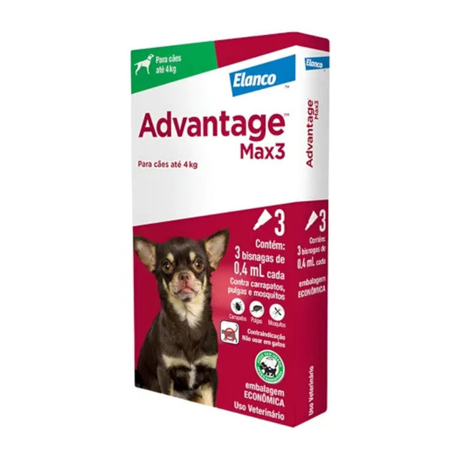 Advantage Max3 Antipulgas e Carrapatos 0,4ml para Cães com Até 4kg