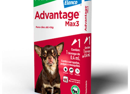 Advantage Max3 Antipulgas e Carrapatos 0,4ml para Cães com Até 4kg