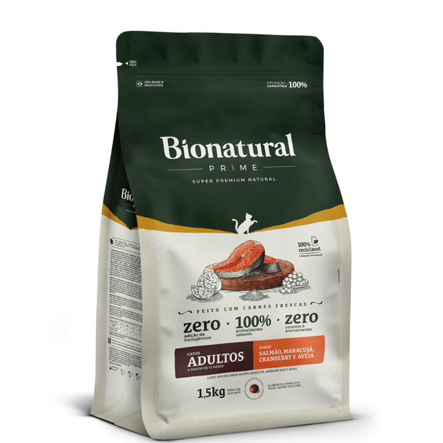 Ração Seca Bionatural Prime Salmão para Gatos Adultos