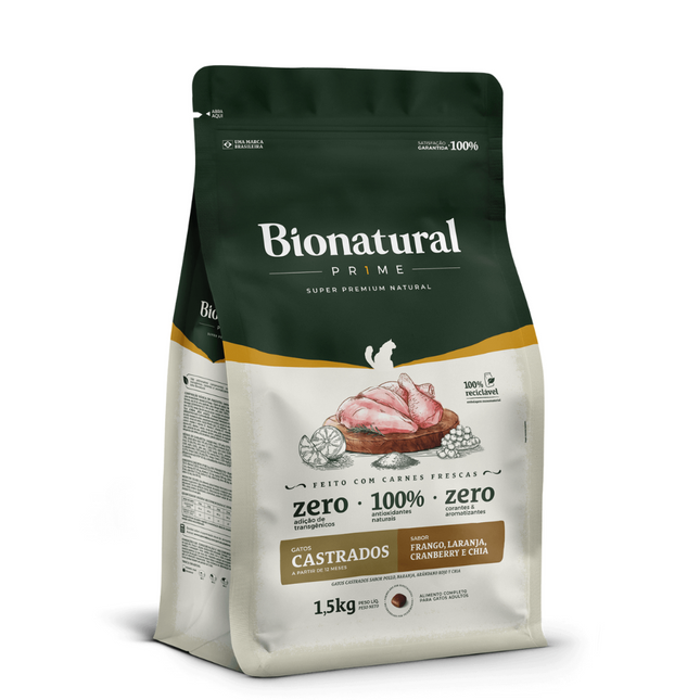 Ração Seca Bionatural Prime Frango para Gatos Castrados