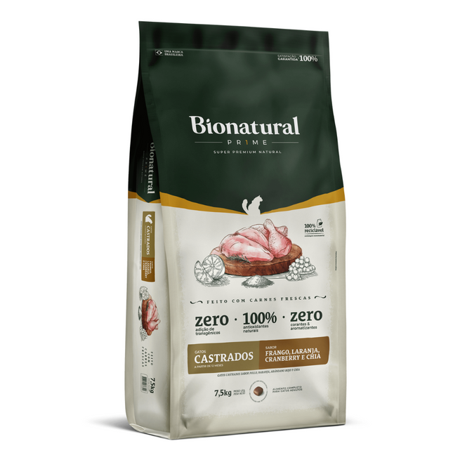 Ração Seca Bionatural Prime Frango para Gatos Castrados